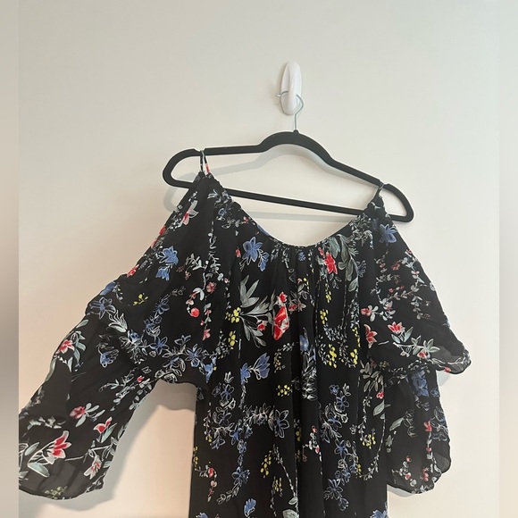 Parker Silk Black Floral Cold Shoulder Dress size XS - Picture 3 of 8